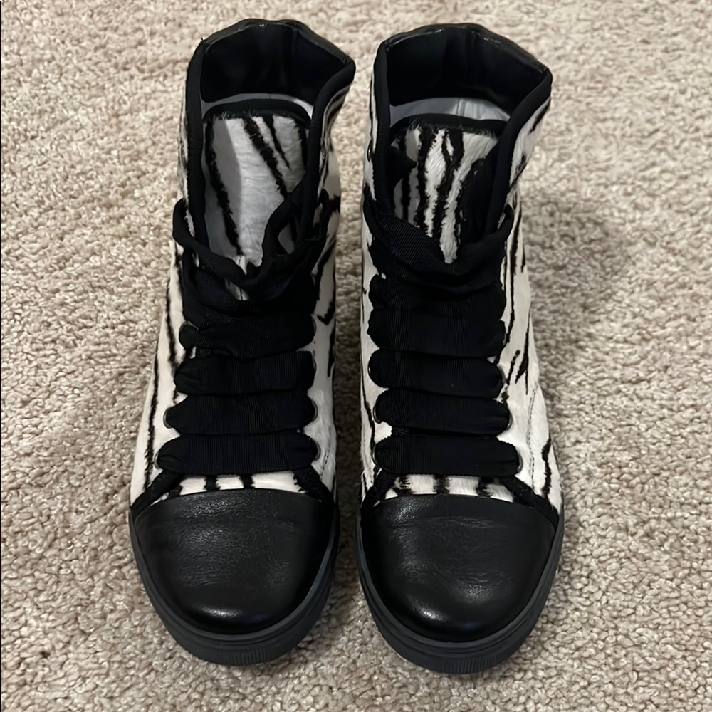 LANVIN Pony Hair Black and White Women's High-Top Sneakers- NEVER USED